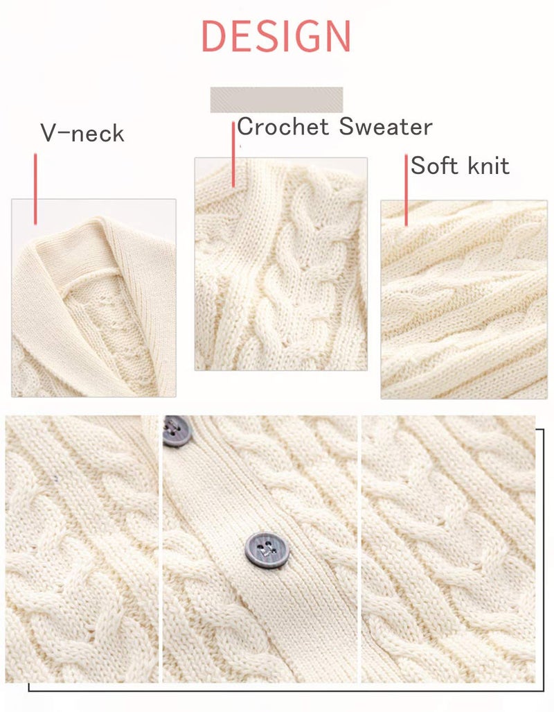 Feidoog Infant Baby Boys Cardigan Crochet Sweater V-Neckï¼ŒToddler Knit Button up Knitted Pattern Pullover Sweatshirt,Beige,18-24 - Image 3